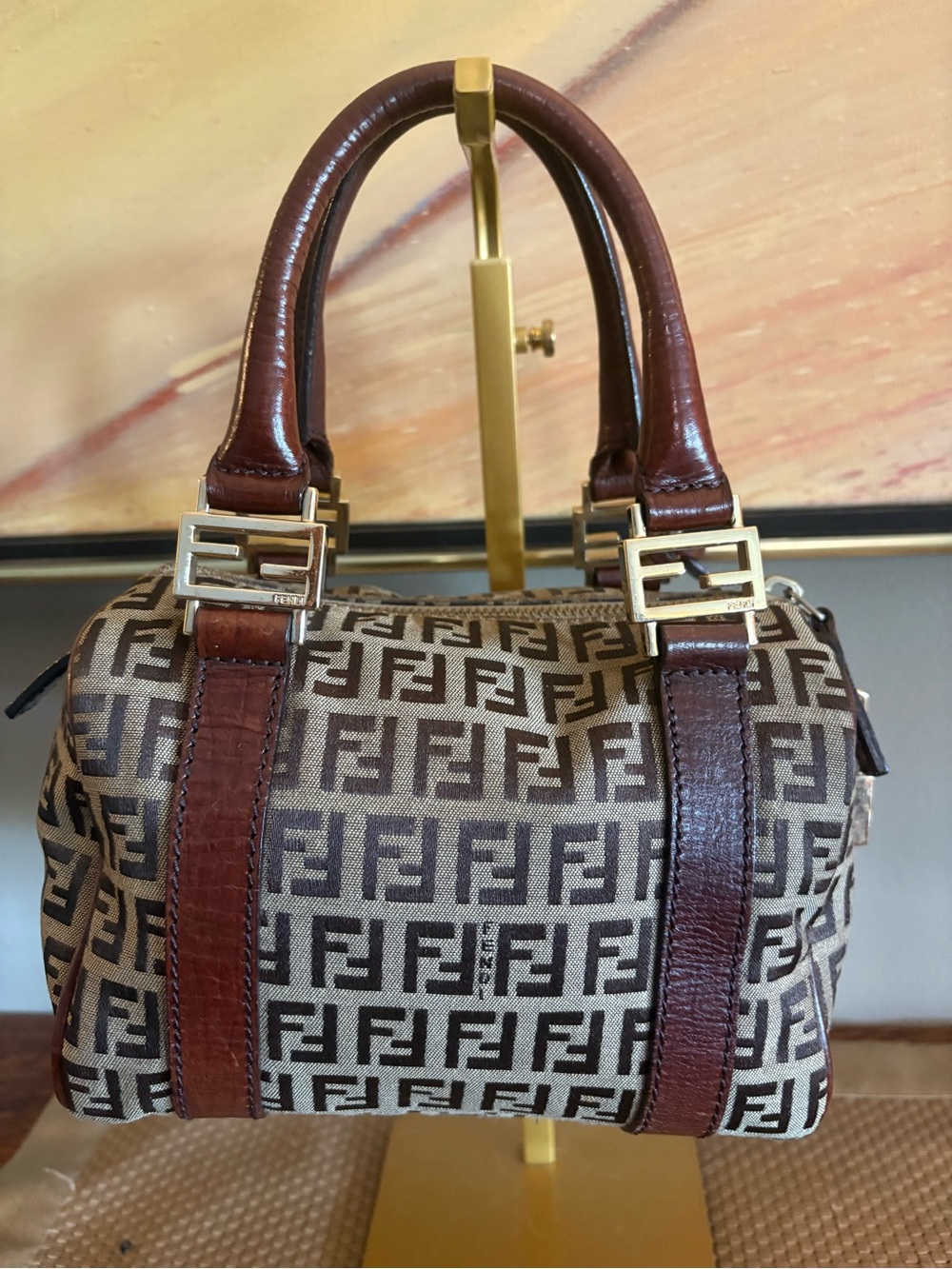 Fendi Small Zucchino Zucca Canvas Forever Bauletto Boston Bag Excellent - Picture 2 of 12